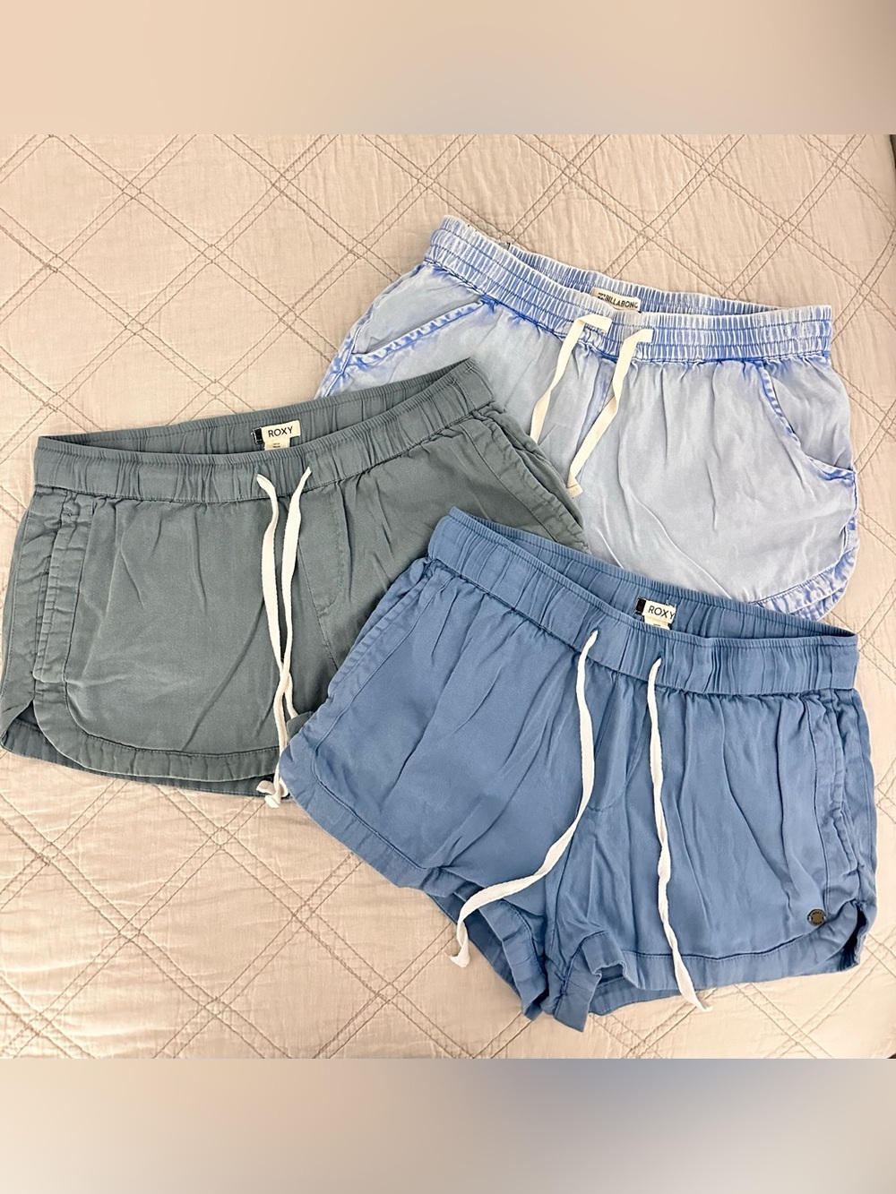 Roxy & Billabong Women's Casual Drawstring Shorts - Light Blue, Slate, Sky sizeS